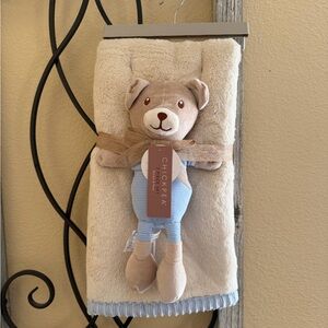 Chick Pea Beige and Blue Bear Blanket